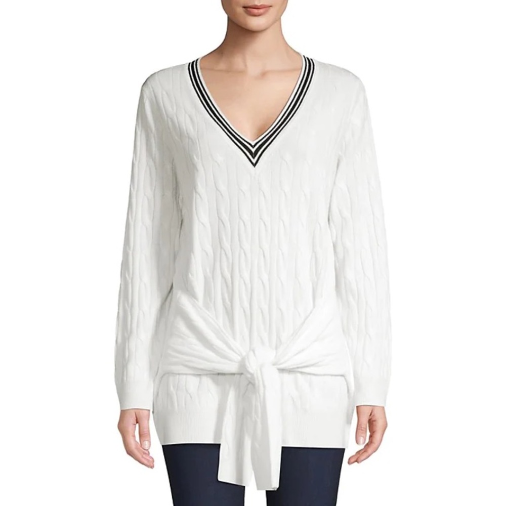 Sandro ECRU Emma Wool Cashmere Tie-Waist Cable-Knit Sweater
